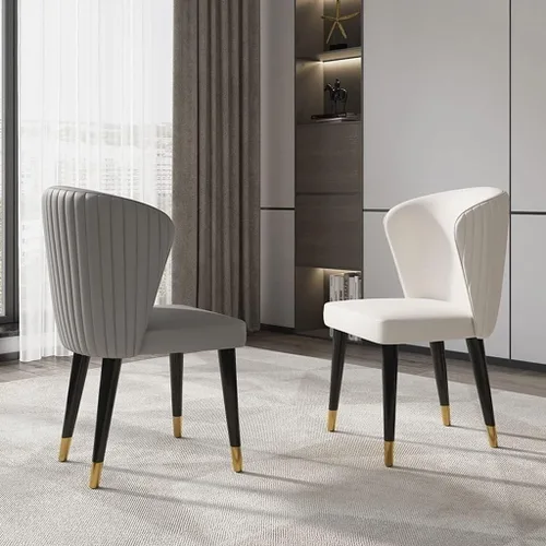 Vista 3 de Juego de 6 sillas de comedor de cuero de microfibra artificial, sillas de cocina con patas de madera maciza para habitación, cocina, sala de estar