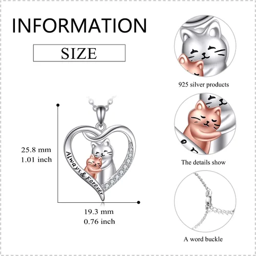 Vista 4 de Collar de plata de ley con diseño de animales para padremadre e hijahijo
