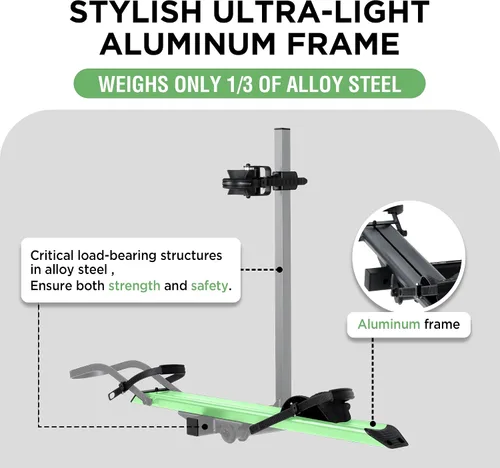 Vista 5 de Young 100 libras. Estante de aluminio para bicicletas y bicicletas eléctricas, se adapta a automóviles, SUV, furgonetas, caravanas y remolques