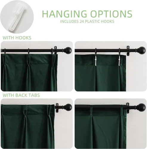 Vista 3 de KGORGE Cortinas de terciopelo verde cazador con pliegues pinzados de 84 pulgadas, con aislamiento térmico para oscurecer habitaciones, con anillas