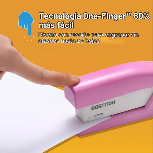 Vista 8 de Bostitch Office InCourage - Engrapadora compacta con resorte, 3 en 1, plástico, media tira, capacidad para 20 hojas, BCA rosa (1588)