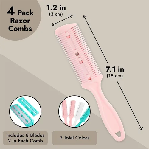 Vista 2 de Glamlily Juego de peine de afeitar para adelgazar el cabello, recortadora de extremo dividido, peine adelgazante sin esfuerzo, paquete de 4 a 7.1 x