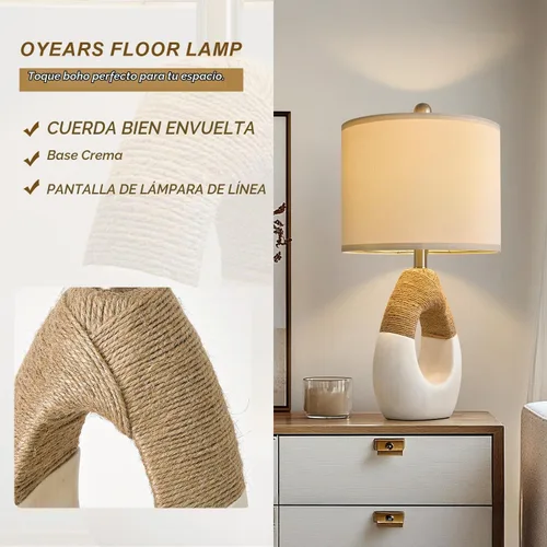 Vista 4 de Lámparas de Mesa Boho de 22" para Dormitorio Sala de Estar Conjunto Mejorado de 2 Lámparas de Mesa de Ratán Medianas Estilo Casa de Campo, Blanco