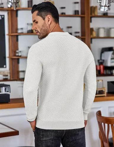 Vista 3 de COOFANDY Polo de punto para hombre, de manga larga, ligero, a la moda, informal, con cuello