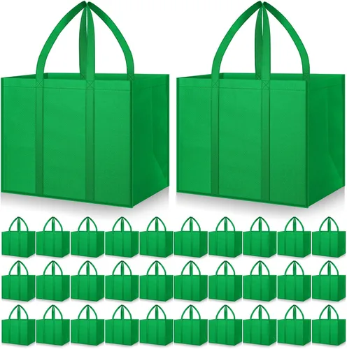 Vista 16 de Hillban Paquete de 30 bolsas de comestibles reutilizables a granel resistentes grandes bolsas de compras lavables plegables con asas Heavy Duty
