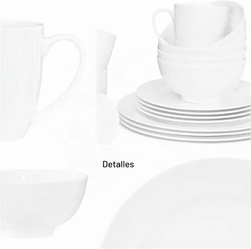 Vista 4 de Bone China - Juego de vajilla de 16 piezas, servicio para 4, blanco, apto para microondas, apto para lavavajillas, resistente a las astillas