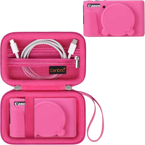 Vista 13 de Canboc Funda para Canon PowerShot SX740/SX730, funda rígida de transporte + funda protectora de silicona suave con cubierta extraíble para lentes
