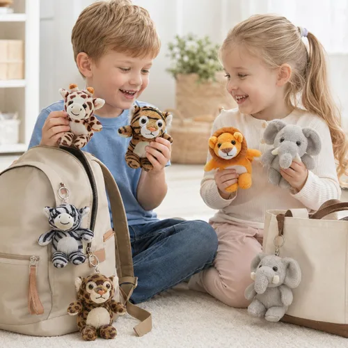 Vista 5 de Tezituor Paquete de 6 Pequeños Animales de Peluche a Granel Juguetes de Peluche, Mini Llaveros de Animales de Peluche Lindos de 6" para Niños, Mini