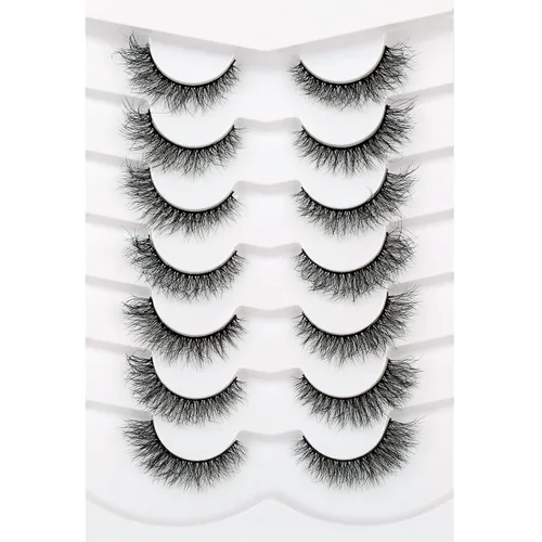 Vista 49 de Pooplunch - Pestañas postizas estilo ojo de gato, extensión de volumen 8D natural, finas, cortas, de visón sintético, tiras de pestañas postizas
