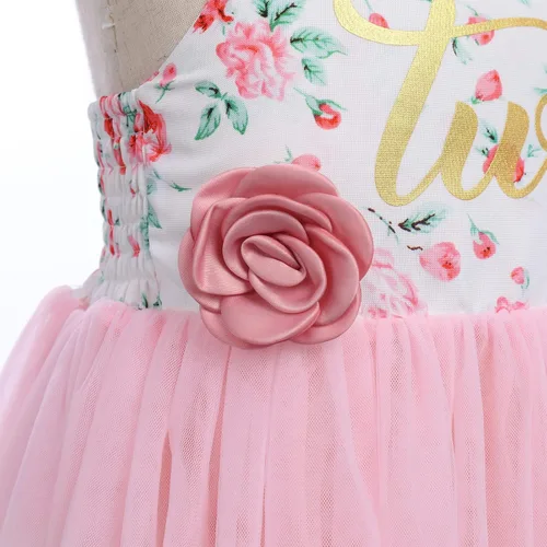 Vista 3 de ODASDO Vestido de tul con diadema de flores y diadema de flores