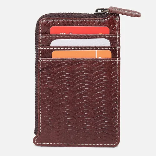 Vista 4 de Tarjetero de cuero genuino para hombres y mujeres, bolso minimalista para tarjetas, carteras para hombre, diseño ultrafino, ideal para viajes