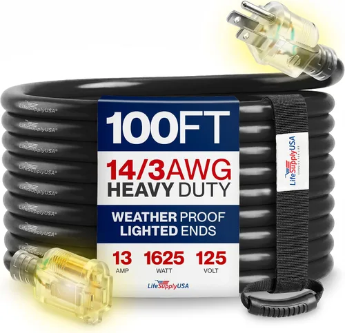Vista 83 de Cable de extensión SJT de 12/3 300 V con luz LED para uso en interiores y exteriores con enchufe con iluminación LED Amarillo