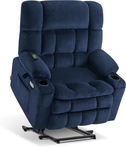 Vista 11 de MCombo Silla reclinable eléctrica de motor dual con masaje y calor para personas mayores, posición infinita, puertos USB, portavasos, tela 7890 Beige