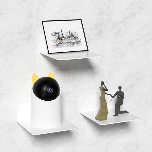 Vista 8 de Wisfame Estantes Flotantes Pequeños para Pared, Estantes de Pared de Metal de 5 Pulgadas - Instalación Adhesiva, Repisas de Exhibición Juego de 2