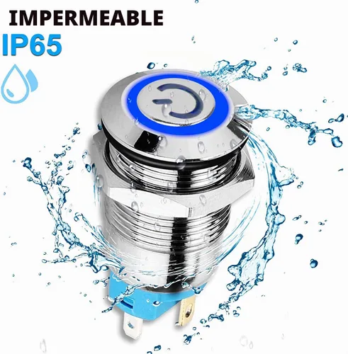 Vista 2 de Gebildet Interruptor de botón de bloqueo automático de acero inoxidable de 0.47 pulgadas/0.472 in, 12 V-24 V, 3 A, símbolo de alimentación, LED