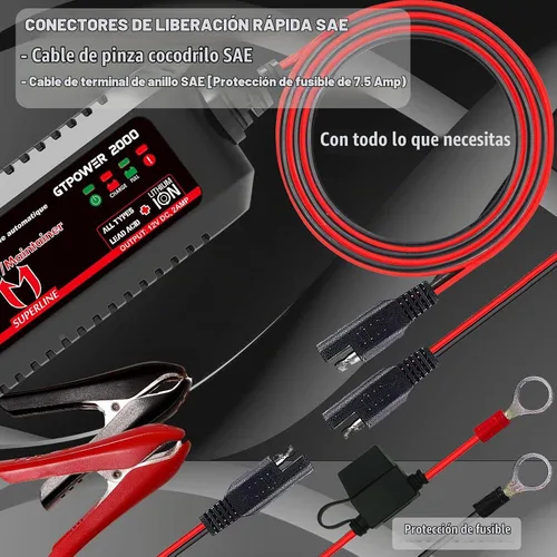 Vista 4 de MOTOPOWER Cargador de batería automático MP00207A 12V 2Amp para baterías de iones de litio