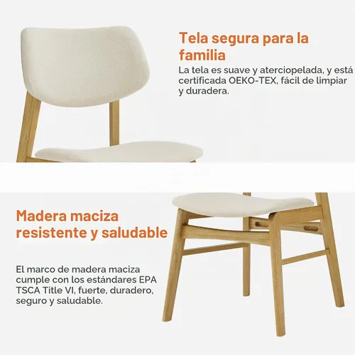 Vista 5 de KISLOT - Juego de 2 sillas de comedor de madera, sillas de cocina tapizadas, originales