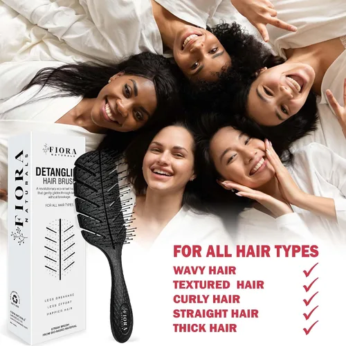 Vista 6 de Fiora Naturals - Cepillo desenredante 100% ecológico con cerdas ultrasuaves, se desliza por los enredos con facilidad (rosa y negro)