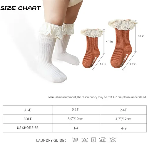 Vista 6 de HOUSEYUAN Calcetines largos con volantes para bebés y niñas para recién nacidos con encaje en el muslo con volantes medias largas para niños de 6 a