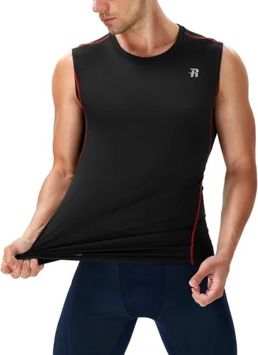 Vista 5 de Runhit Paquete de 3 camisetas de compresión sin mangas para hombres, entrenamiento deportivo, sin mangas, camiseta de compresión para hombres