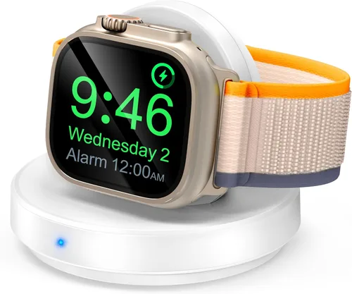 Vista 10 de ZAPOGO - Andamio de carga magnético portátil para Apple Watch, soporte de reloj inalámbrico de carga rápida con cable de carga, modo de mesita