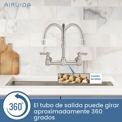 Vista 5 de Airuida - Grifo de fregadero de cocina de níquel cepillado de 8 pulgadas