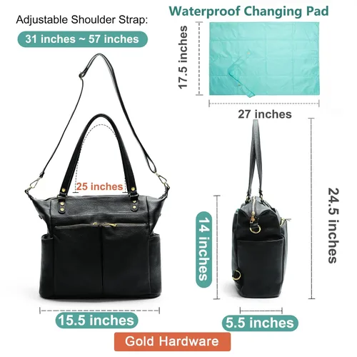 Vista 4 de MOMINSIDE Bolsa de pañales, bolsa de pañales, bolsas organizadoras Mominside de cuero para pañales mochila para mamá papá, bolsa grande de pañales