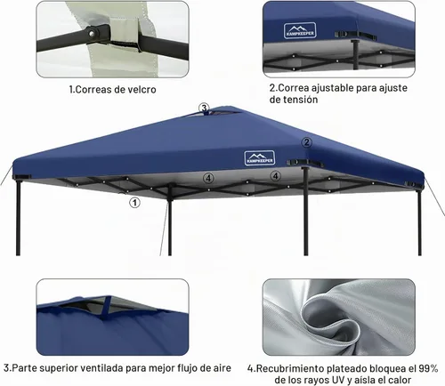 Vista 5 de KAMPKEEPER Cubierta de Repuesto Superior para Carpa Toldo Emergente con Ventilación de Aire y Correa Elástica Ajustable, Poliéster Resistente a Azul