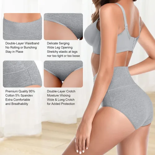 Vista 5 de Ropa interior de algodón de cintura alta para mujer, ropa interior suave súper elástica, bragas de cobertura completa para mujer