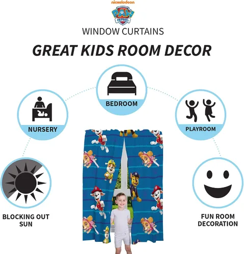 Vista 7 de Franco Paw Patrol - Paquete de decoración de habitación infantil con alfombra de área (69 x 52 pulgadas) y cortinas de ventana (82 x 63 pulgadas)