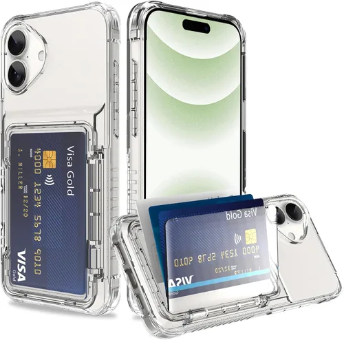 Vista 15 de Funda tipo cartera para iPhone 13 Pro Max con 3 ranuras para tarjetas de crédito, a prueba de golpes, híbrida, resistente, transparente Cubierta