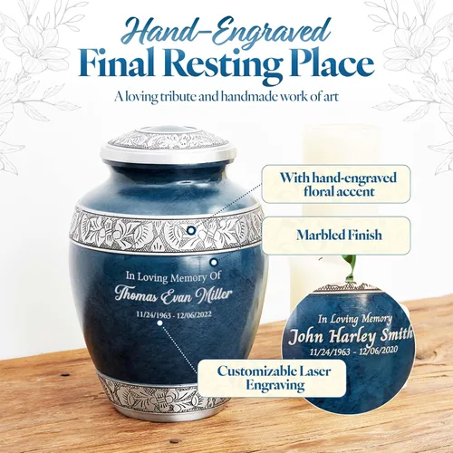 Vista 2 de Urna de cremación personalizada para cenizas humanas adultas, nombre grabado personalizado, conmemorativo funerario grande hecho a mano con diseño