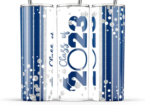 Vista 3 de Vaso personalizado Clase of 2023 con popote y tapa (negro)
