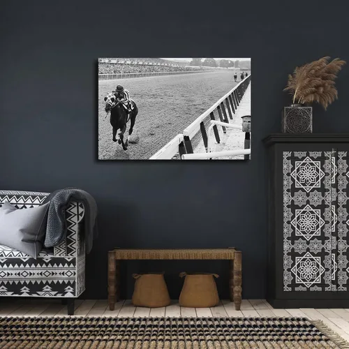 Vista 2 de VAKUUM Póster de Secretariat Wins at Belmont - Lienzo decorativo para pared, impresión de imágenes HD, arte moderno, oficina, sala de estar