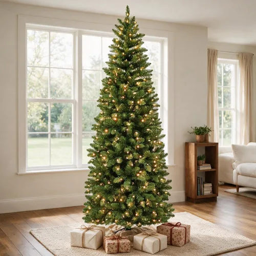 Vista 9 de Árbol de Navidad preiluminado con lápiz delgado de 6 pies con 10 200 luces LED blancas cálidas y multicolor, 544 puntas de ramas, pedal de pie Basic