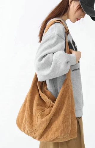 Vista 2 de Bolso Hobo para mujeres y hombres, bolso de hombro de pana de gran capacidad, bolso cruzado minimalista de viaje