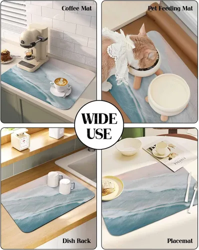 Vista 6 de Tapete escurridor de platos Nautical Seaside, color beige aguamarina, 12 x 16 pulgadas, absorbente, antideslizante, para encimera de cocina