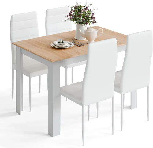 Vista 11 de Mondeer Juego de mesa de comedor para 4, sillas de mesa de cocina con respaldo alto, juego de comedor y oficina en casa, 47.2 x 35.4 x 29.5 pulgadas