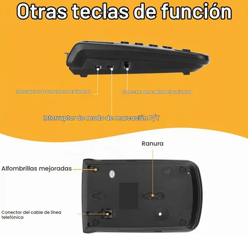 Vista 3 de Teléfono con cable Uvital para teléfonos fijos, teléfono fijo negro