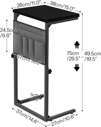 Vista 3 de HOOBRO Mesa auxiliar en forma de C, mesa pequeña en C para sofá, mesa auxiliar de altura ajustable para espacios pequeños, mesa de sofá de 29.5
