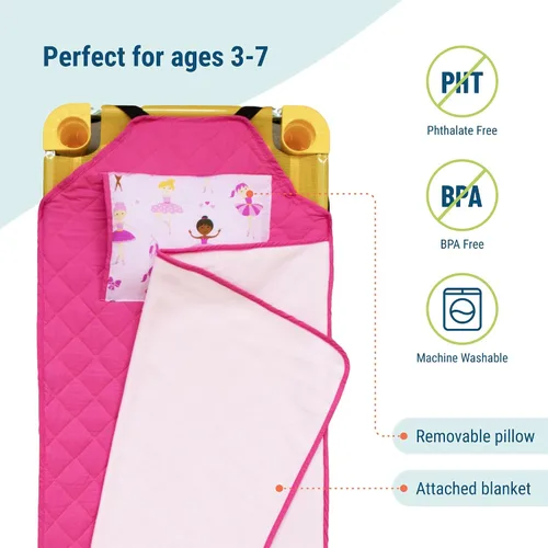 Vista 3 de Wildkin - Tapete para tomar la siesta, moderno y todo en uno, con almohada para infantes (niñas o niños), tamaño perfecto para la guardería