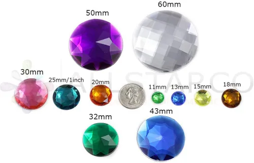 Vista 6 de Joyas de diamantes de imitación acrílicos redondos con parte trasera plana de 0.709 in, adornos de gemas de plástico para cosplay, disfraces