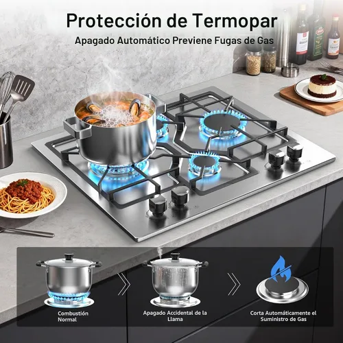 Vista 2 de Estufa de gas de 24 pulgadas, estufa de propano integrada con 4 quemadores, estufa de acero inoxidable convertible de NG/LPG con protección