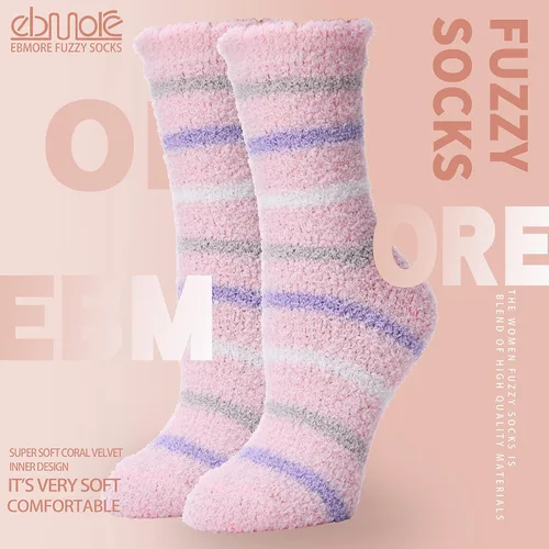 Vista 7 de EBMORE Womens Fuzzy Socks Slipper Fluffy Cozy Comfy Cabin Plush Warm Winter Sleep Home Soft Socks