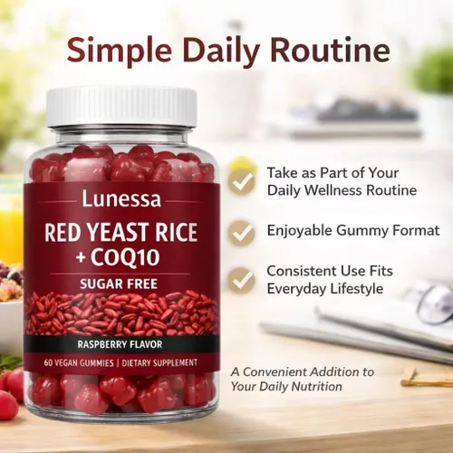 Vista 4 de Arroz de levadura roja Lunessa, con arroz de levadura roja de 2400 mg, CoQ10 200 mg, restaura la vitalidad corporal y mantiene niveles saludables