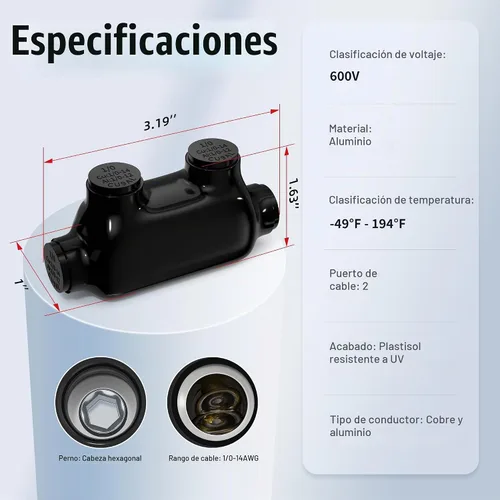Vista 2 de RVBOATPAT - 6 conectores de cable de aluminio aislados de múltiples tomas de 2 puertos 1/0-14 AWG, conector de cable hexagonal Allen de 3/16