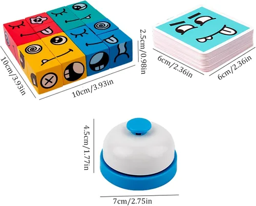 Vista 7 de Cubo mágico de madera que cambia la cara, bloques de construcción, juego de rompecabezas de expresión a juego, juegos de mesa para noche familiar