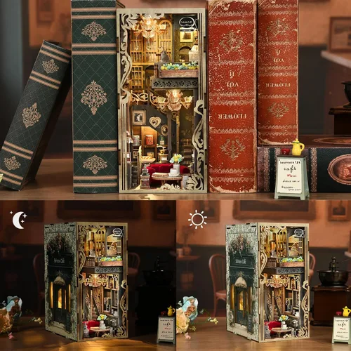 Vista 6 de CCCDF Kit de Rincón de Libros para Adultos y Adolescentes, Kit de Casa de Muñecas en Miniatura DIY Rompecabezas de Madera 3D Booknook Sujetalibros