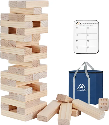 Vista 11 de Megwoz Juegos de torre de caída mediana para niños y adultos, 66 bloques de madera de pino de Nueva Zelanda apilados a 3.5 pies, juegos familiares