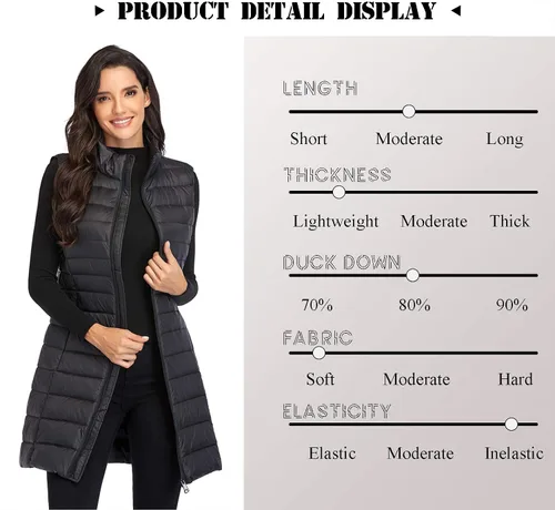 Vista 3 de Obosoyo Chaleco de plumón largo ultraligero para mujer, para invierno, plegable, ligero, para exteriores, chaleco acolchado